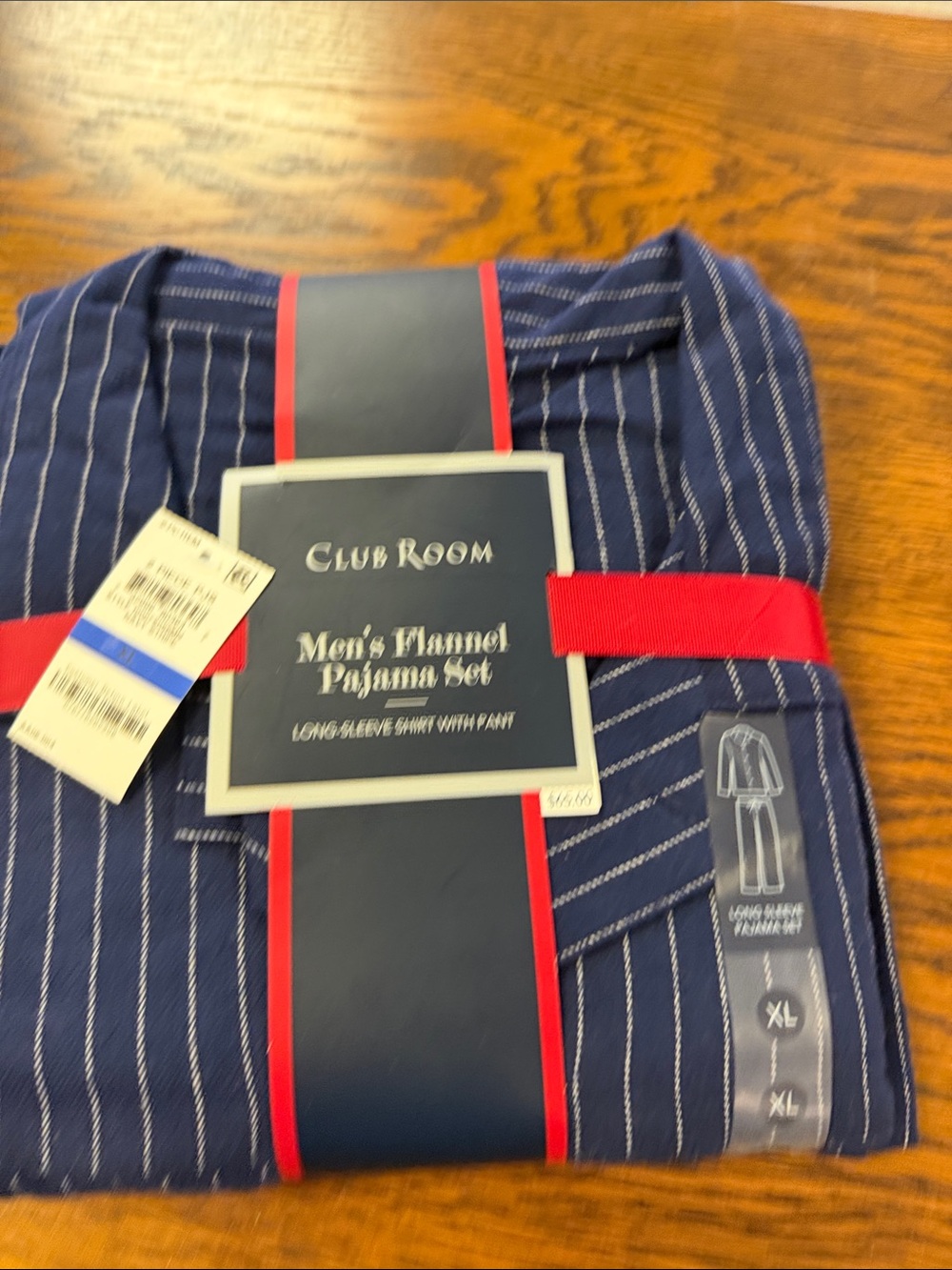 Macys Club Room Navy Blue Striped Men's Flannel Pajama Set Size XL NWT